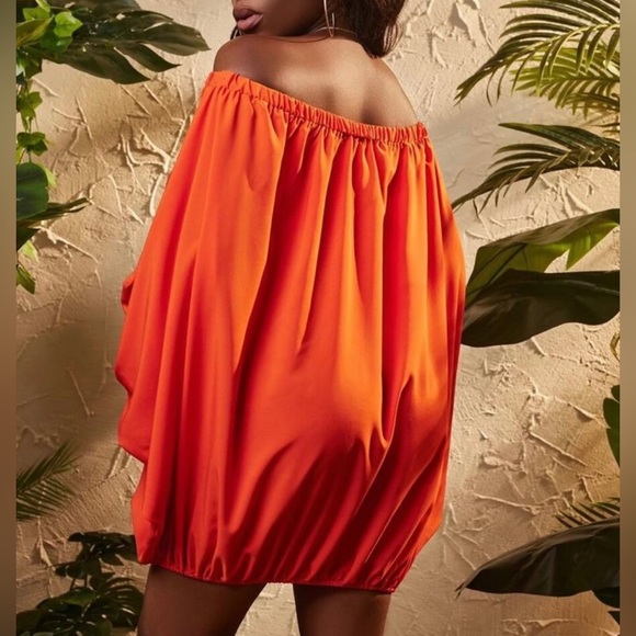 Burnt Orange Off Shoulder  dolman Sleeve Balloon Dress - Picture 3 of 3